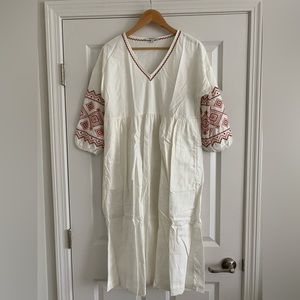 Madewell Embroidered-Sleeve Popover Midi Dress